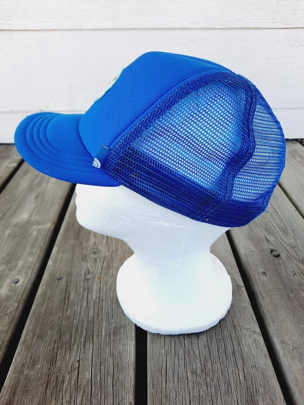 The North Face Blue Bear Patch Mesh Back Adjustable Trucker Hat Infant Size